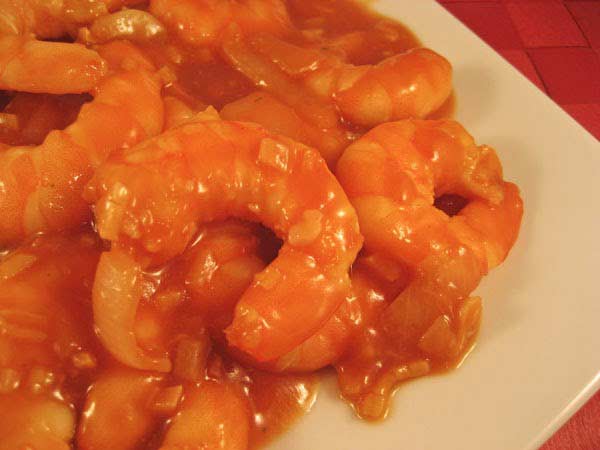 Delicious red sauced shrimp