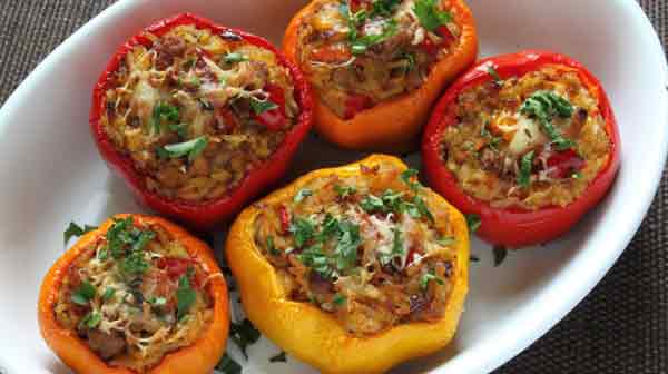 Stuffed capsicum with carrots and cabbage