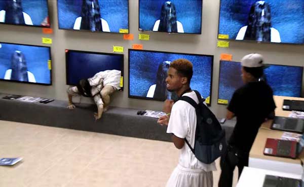 ‘Ghost’ from the ring pranks shoppers in TV store