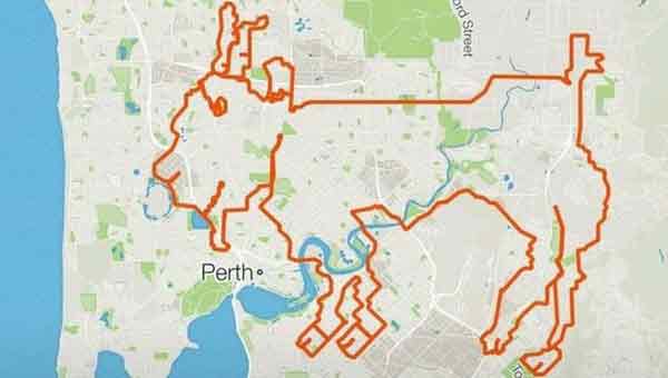Cyclists use GPS to draw a goat around Perth